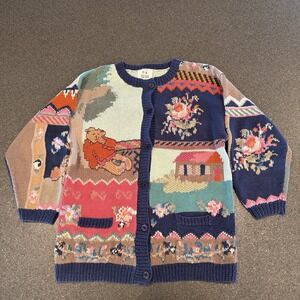 Vintage 90s Together! Knit Cardigan Sweater Teddy Bears Floral   XL Grandma